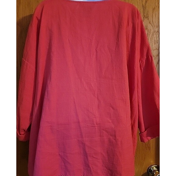 Jones New York Top Womens 1X Plus Red 3/4 Sleeve Linen Blend Pullover Blouse - Picture 8 of 10